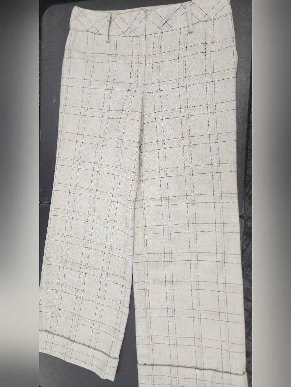 LOFT Cream Plaid Pants Sz 10 LADIES with Navy Windowpane